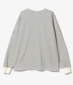 L/S Crew Neck Tee - White/Navy - Cotton Stripe Jq.