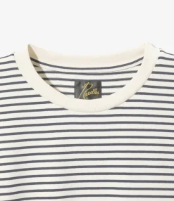 L/S Crew Neck Tee - White/Navy - Cotton Stripe Jq.