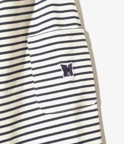 L/S Crew Neck Tee - White/Navy - Cotton Stripe Jq.