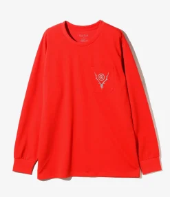 L/S Round Pocket Tee - Red - Circle Horn