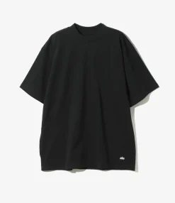 Mock Neck L/S Tee - Black Cotton Jersey