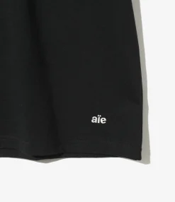 Mock Neck S/S Tee - Black Cotton Jersey
