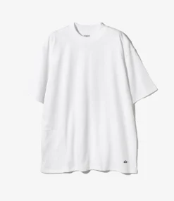 Mock Neck S/S Tee - White Cotton Jersey