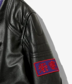 Motor Cycle Jacket - Black - Cowhide Leather