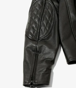Motor Cycle Jacket - Black - Cowhide Leather