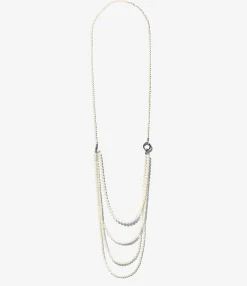 Multi Long Necklace - Natural - Artificial White Pearl
