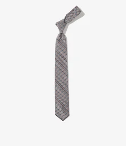 Neck Tie - Navy/Brown Cotton Square Jacquard