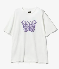 Needles x Kae Tanaka S/S Crew Neck Tee - Off White - Poly Jersey / KT Papillon