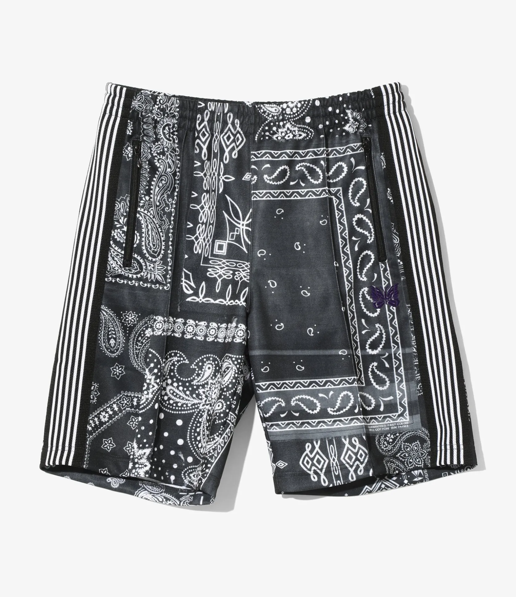 Needles x MIYAGIHIDETAKA - Track Shorts - Black - Bandana Print
