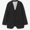 No Collar 2B Jacket - Black - Poly Twill