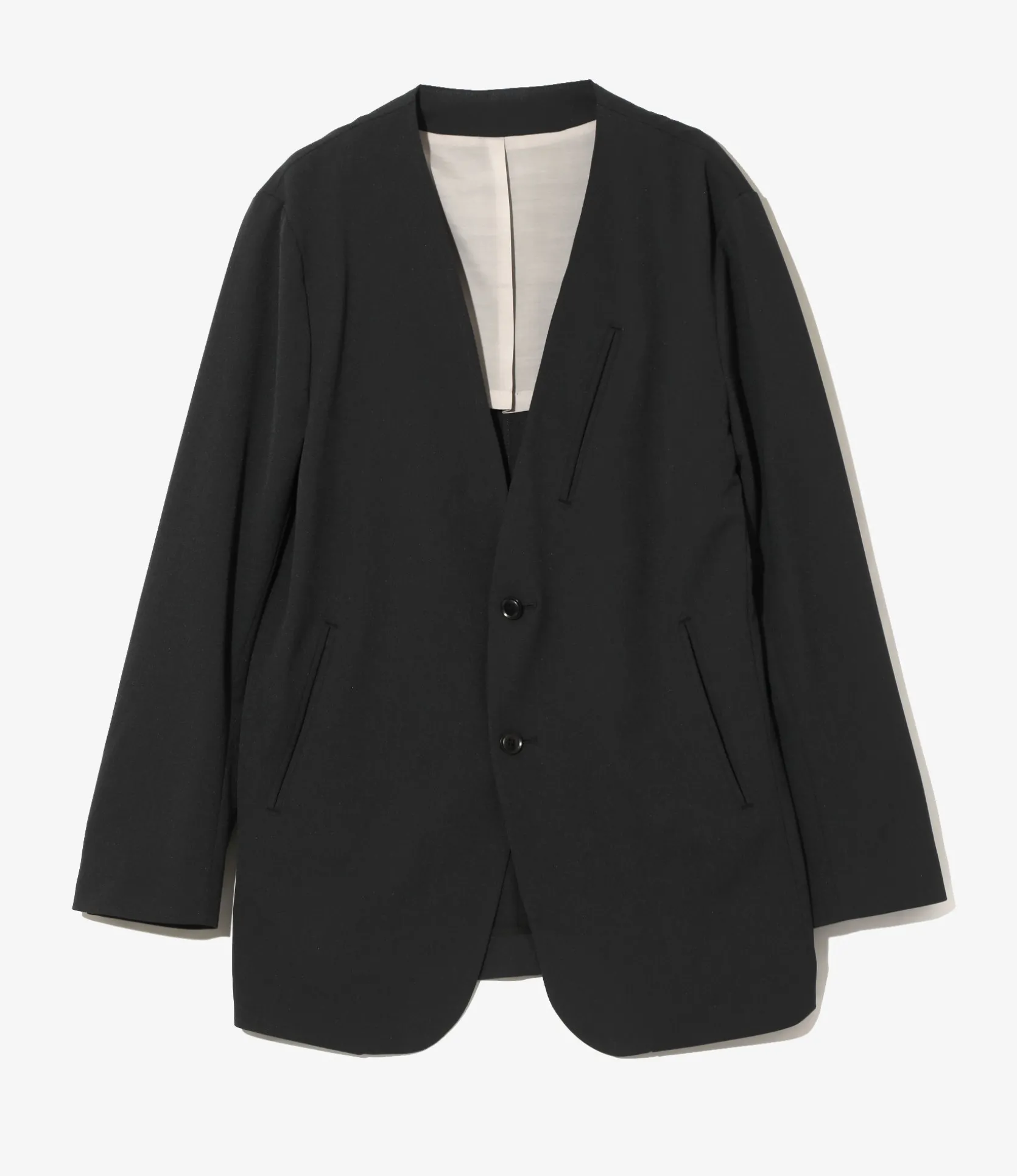 No Collar 2B Jacket - Black - Poly Twill