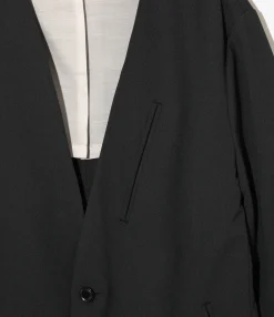No Collar 2B Jacket - Black - Poly Twill