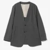 No Collar 2B Jacket - Grey - Poly Twill