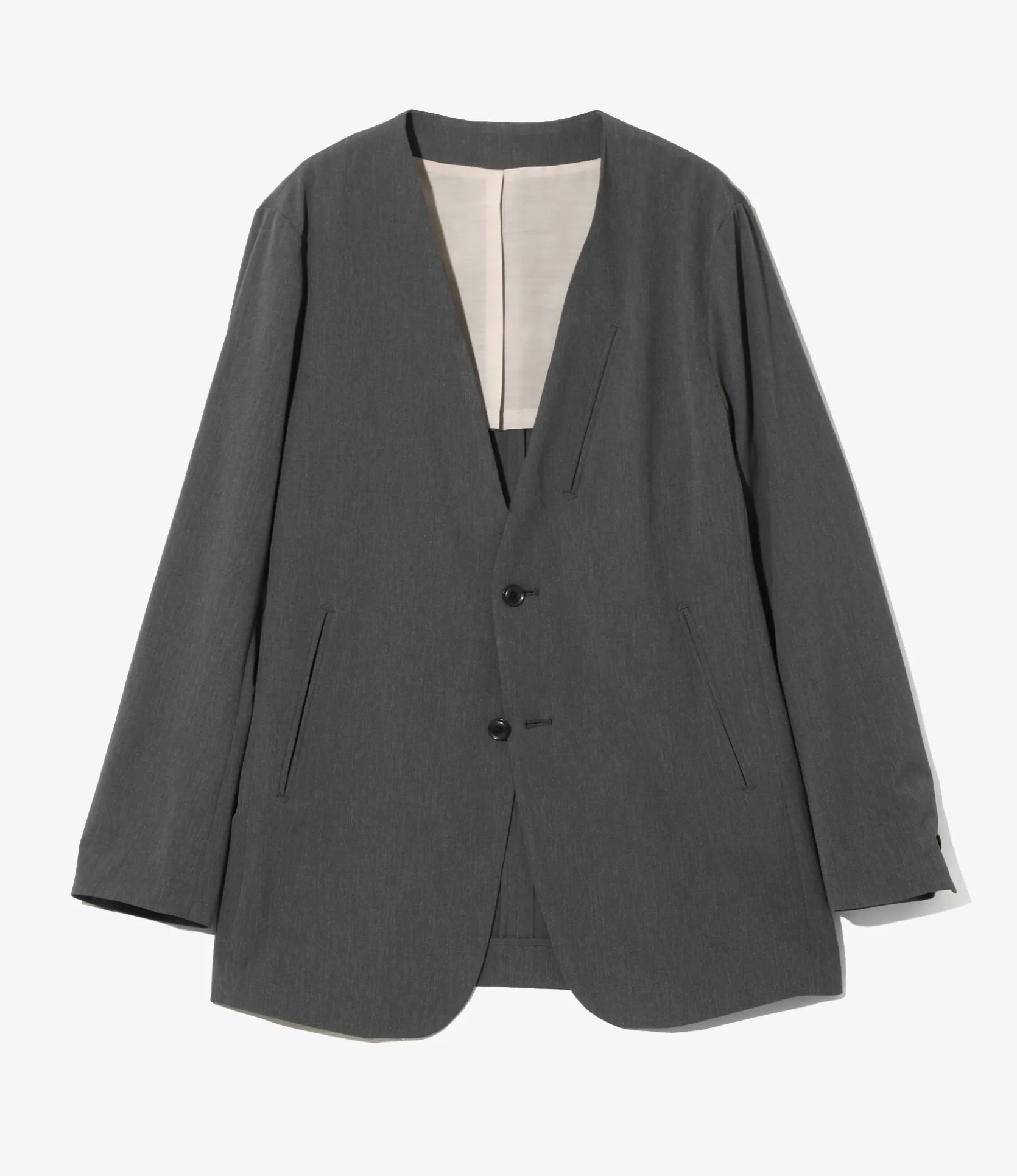 No Collar 2B Jacket - Grey - Poly Twill