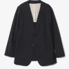 No Collar 2B Jacket - Navy - Poly Twill