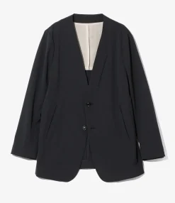 No Collar 2B Jacket - Navy - Poly Twill