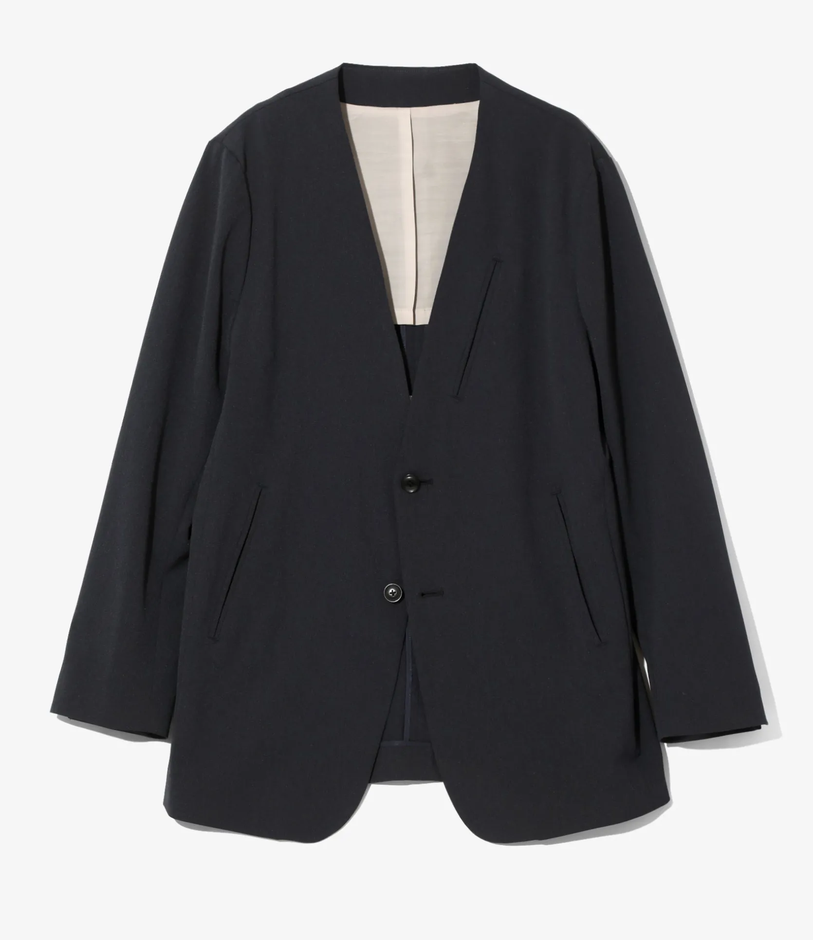 No Collar 2B Jacket - Navy - Poly Twill