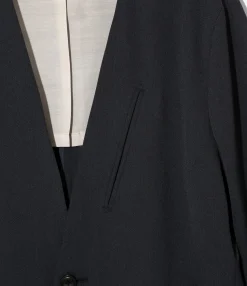 No Collar 2B Jacket - Navy - Poly Twill