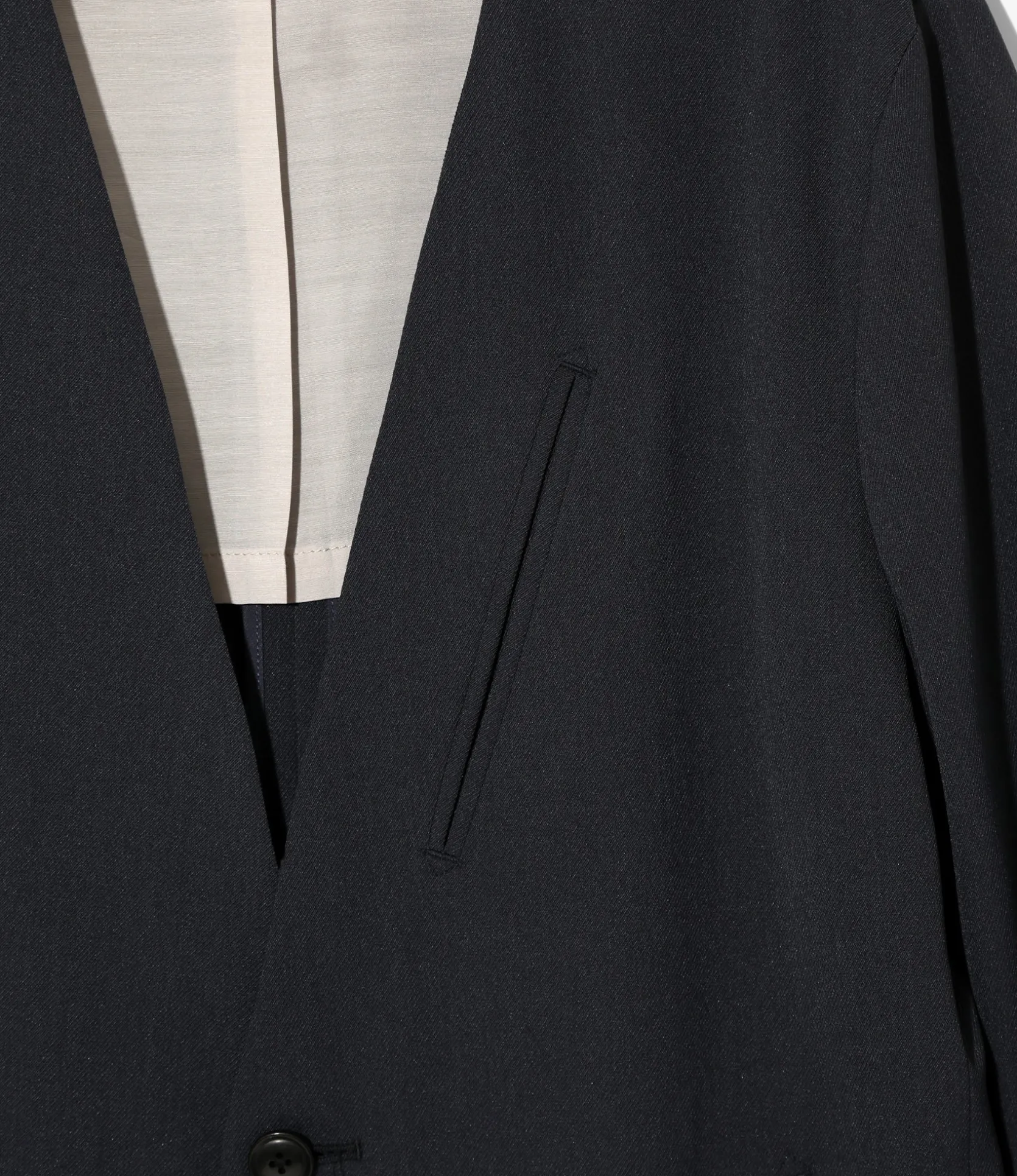 No Collar 2B Jacket - Navy - Poly Twill