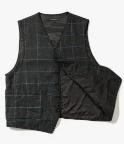 ODD Vest - Charcoal / Lt. Blue Wool Poly Windowpane