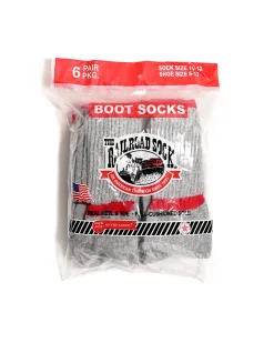 6 Pack Crew Boot Sock - Grey w/ Red Stripe