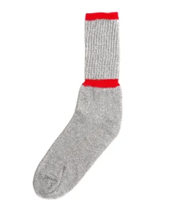 6 Pack Crew Boot Sock - Grey w/ Red Stripe