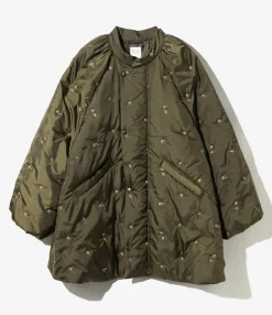 Padded Coat - Olive - Original Floral Pattern Embroidery