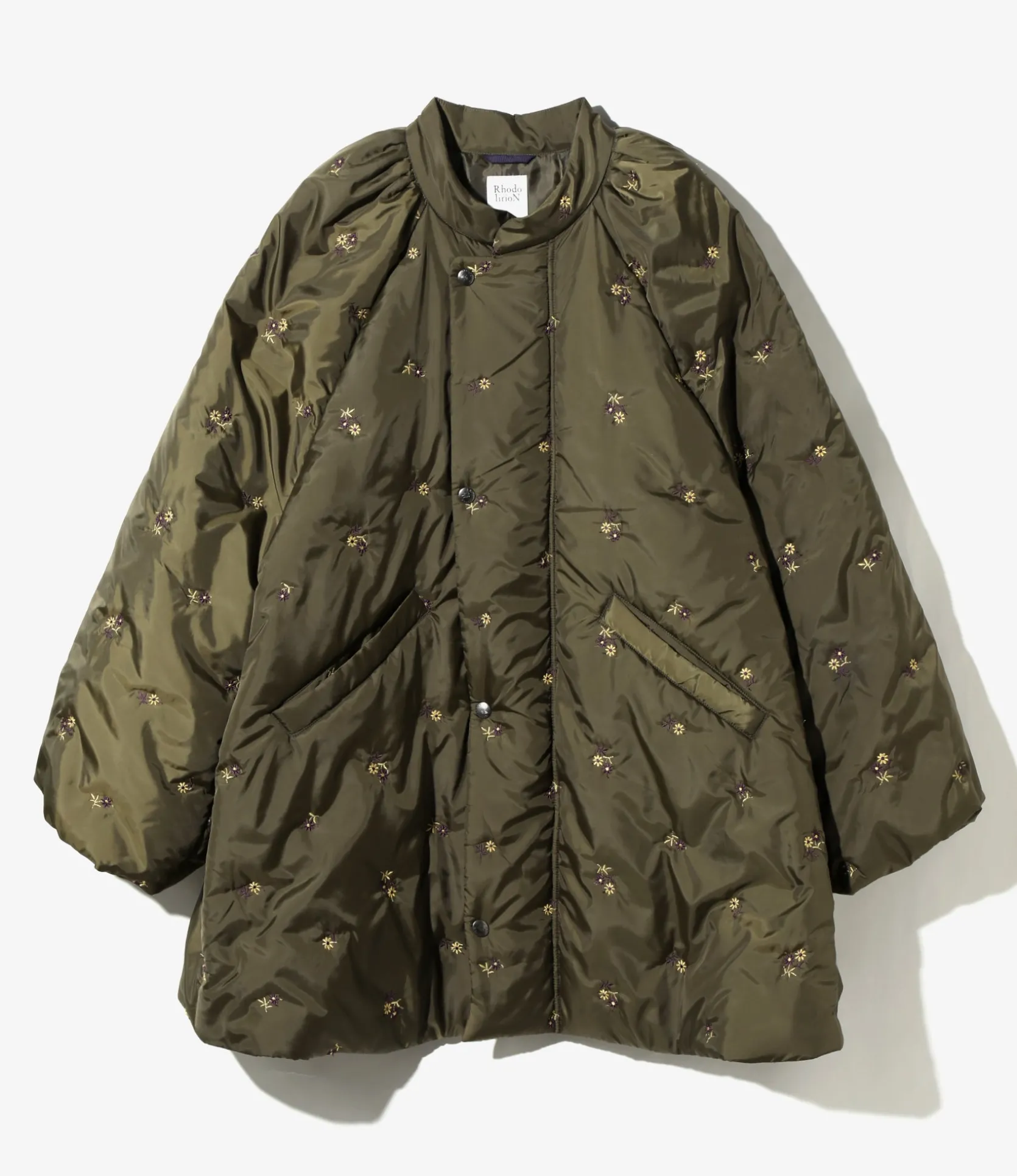 Padded Coat - Olive - Original Floral Pattern Embroidery