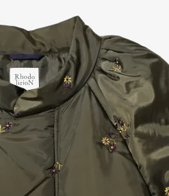 Padded Coat - Olive - Original Floral Pattern Embroidery
