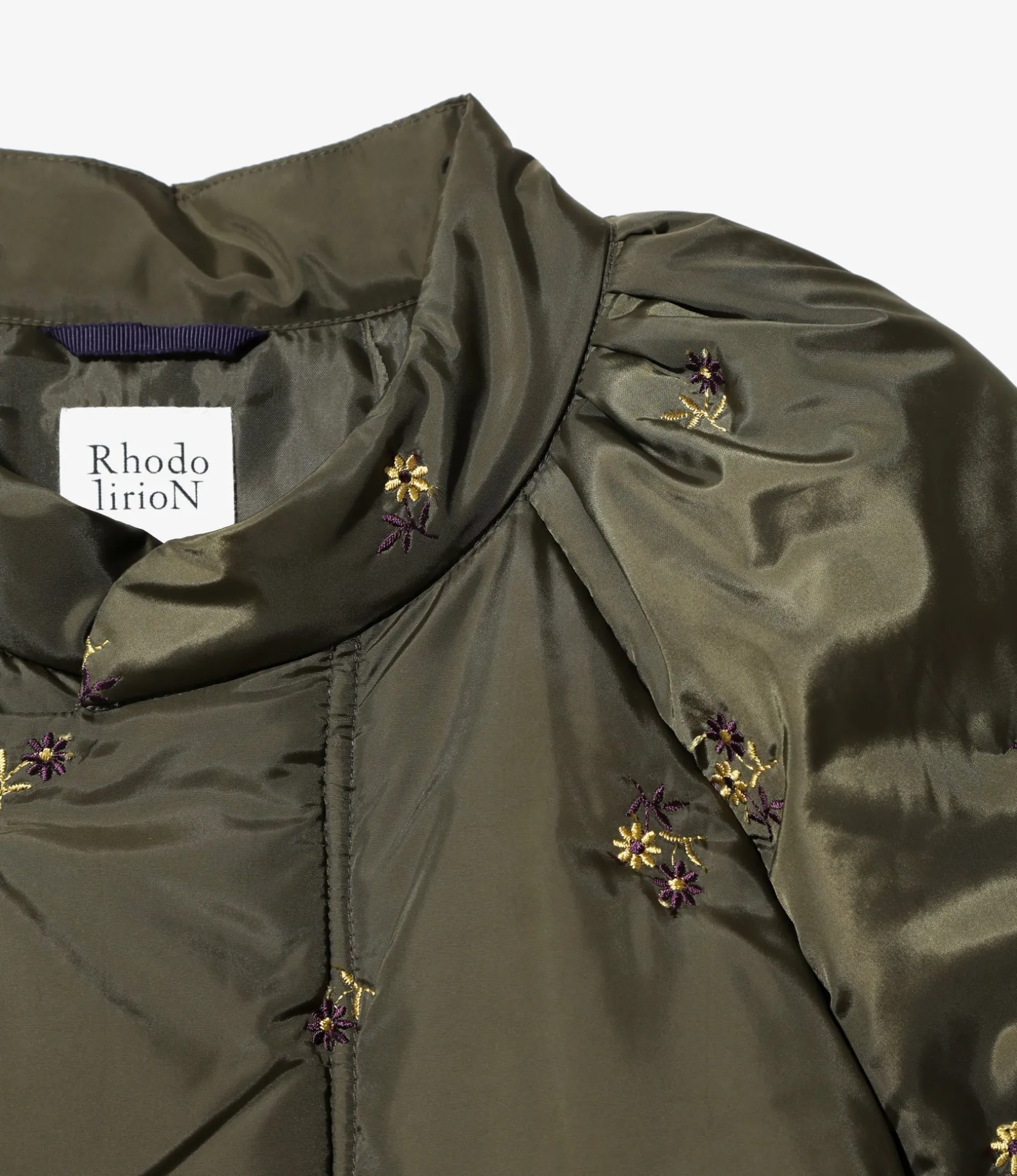 Padded Coat - Olive - Original Floral Pattern Embroidery