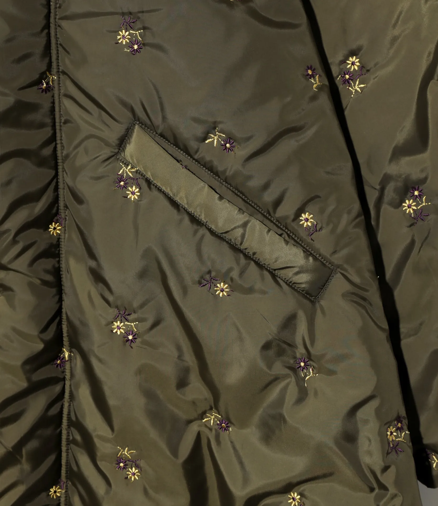 Padded Coat - Olive - Original Floral Pattern Embroidery