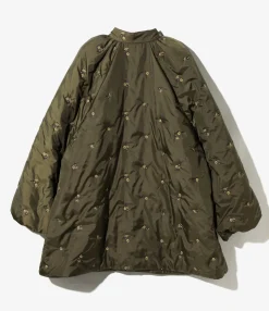 Padded Coat - Olive - Original Floral Pattern Embroidery