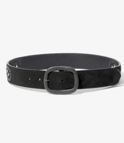 Paisley Studs Belt - Black - Suede Leather