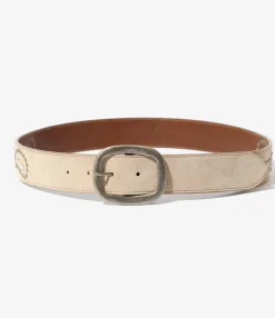 Paisley Studs Belt - Taupe - Suede Leather