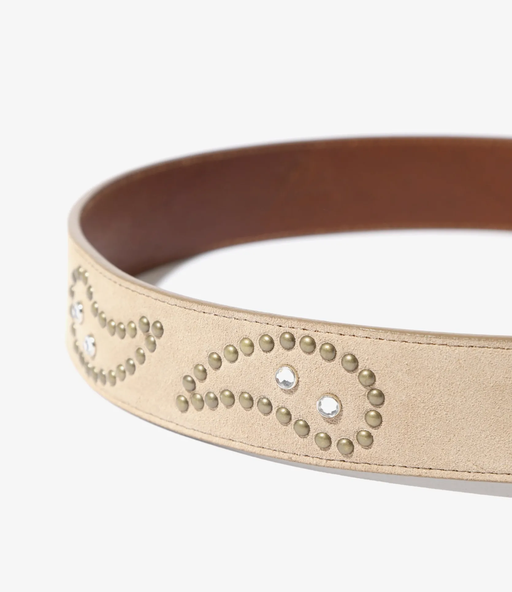 Paisley Studs Belt - Taupe - Suede Leather