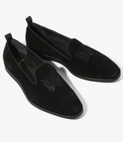 Papillon Emb. Slip-on - Black - Suede