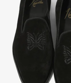 Papillon Emb. Slip-on - Black - Suede