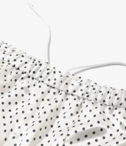Pin Tuck Flare Pants - White - Polka Dots Sateen