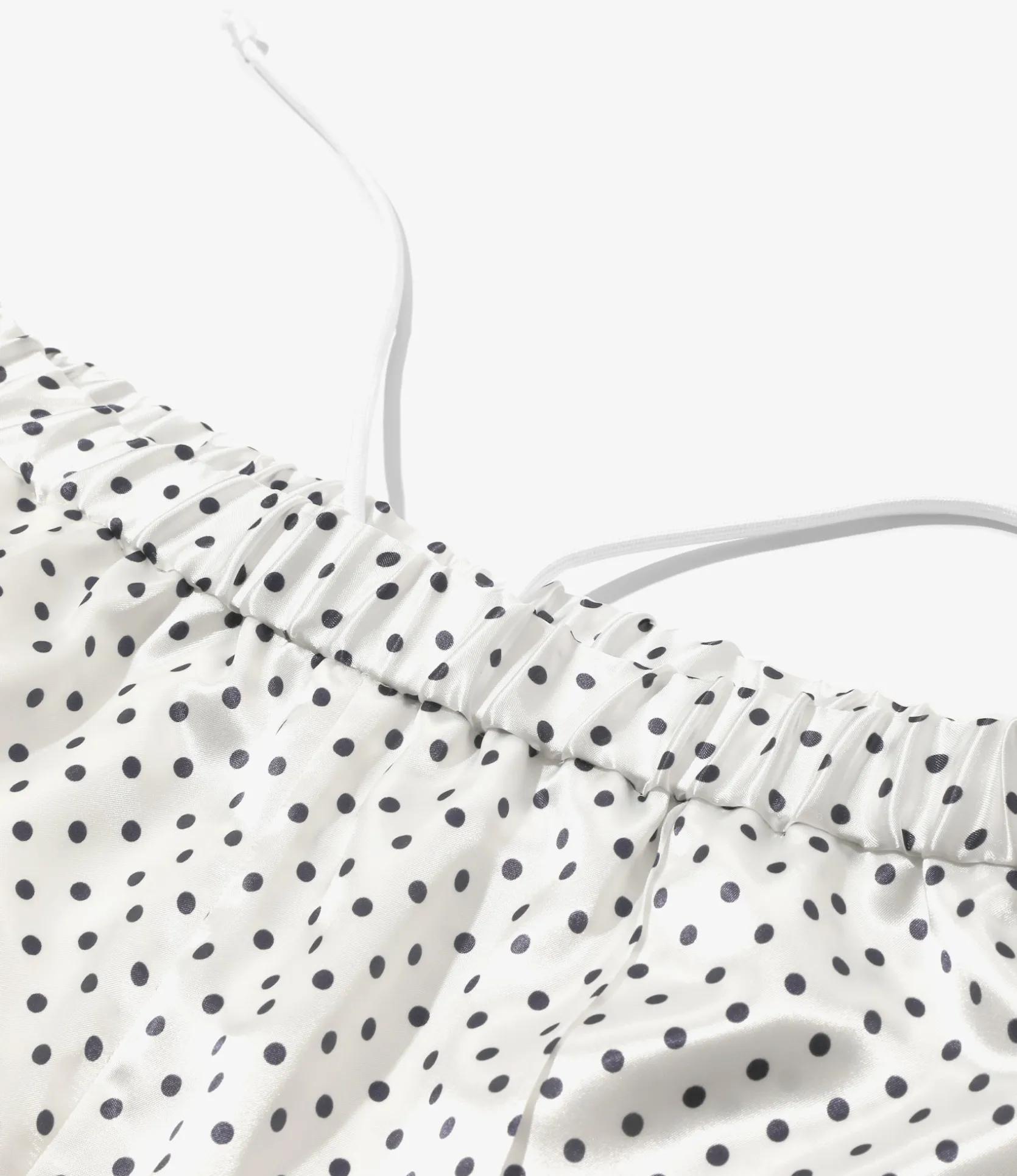 Pin Tuck Flare Pants - White - Polka Dots Sateen