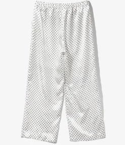 Pin Tuck Flare Pants - White - Polka Dots Sateen