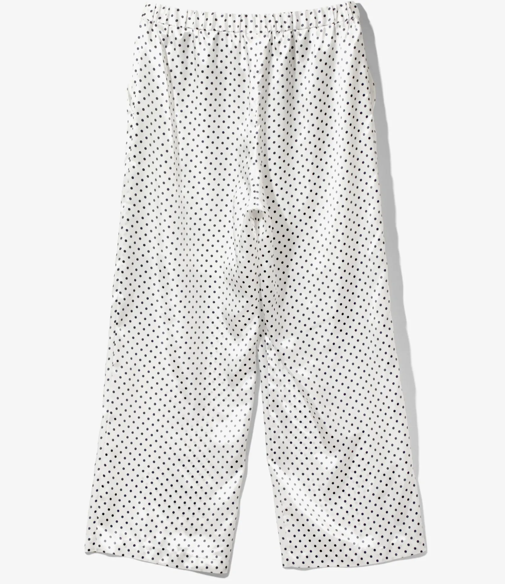 Pin Tuck Flare Pants - White - Polka Dots Sateen