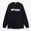 Printed Cross Crew Neck L/S T-Shirt - Black Free Verse Print