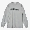 Printed Cross Crew Neck L/S T-Shirt - Grey Free Verse Print