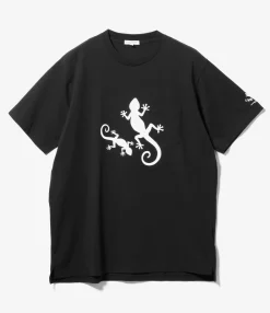 Printed Cross Crew Neck T-Shirt - Black Gecko Print