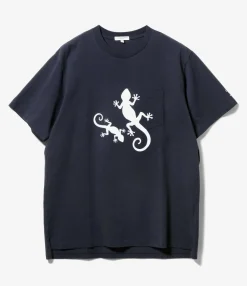 Printed Cross Crew Neck T-Shirt - Navy Gecko Print