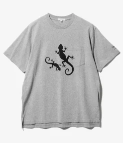 Printed Cross Crew Neck T-Shirt - Grey Gecko Print