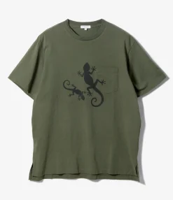 Printed Cross Crew Neck T-Shirt - Olive Gecko Print