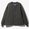 Quilted Crew Neck Jacket - Charcoal - Wool Windowpane
