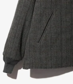 Quilted Crew Neck Jacket - Charcoal - Wool Windowpane