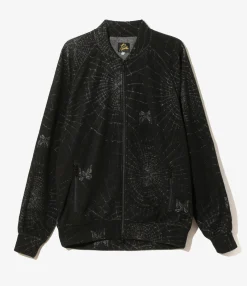 Rib Collar Track Jacket - Black - Pile Jacquard / Spider Web